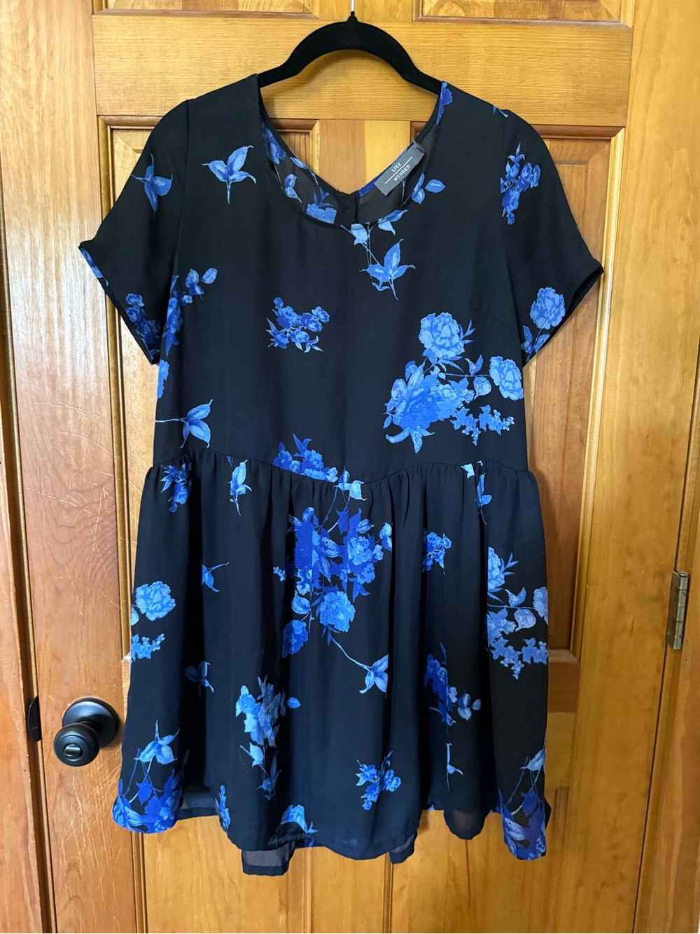 Black Dress with Blue Floral Print